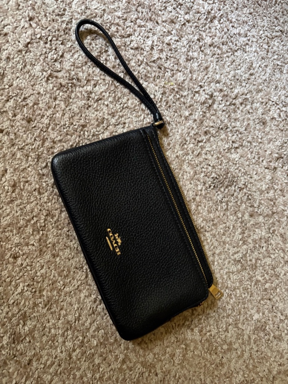 Coach Black Leather Wristlet with Gold Accents
